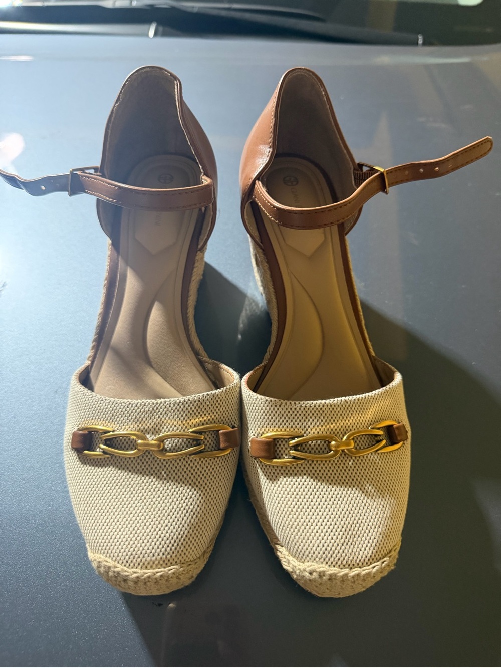 “New” Giani Bernini Espadrille Wedges with Tan Ankle Strap size 7.5 (S.Display)